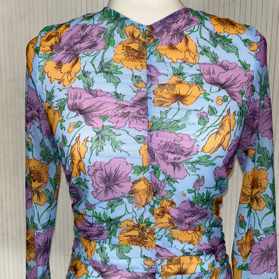 Veronica Beard Blue & Lilac Floral Print Ruched Top XS