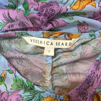 Veronica Beard Blue & Lilac Floral Print Ruched Top XS