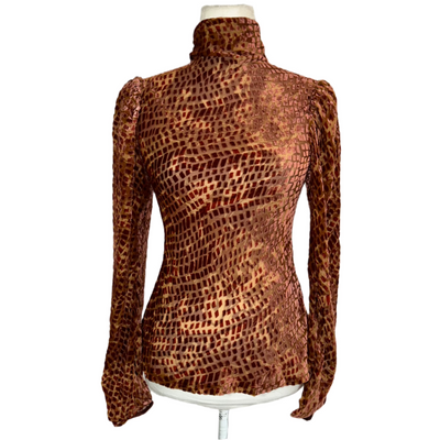 Ulla Johnson Terracotta Devore Velvet Turtleneck Top XS