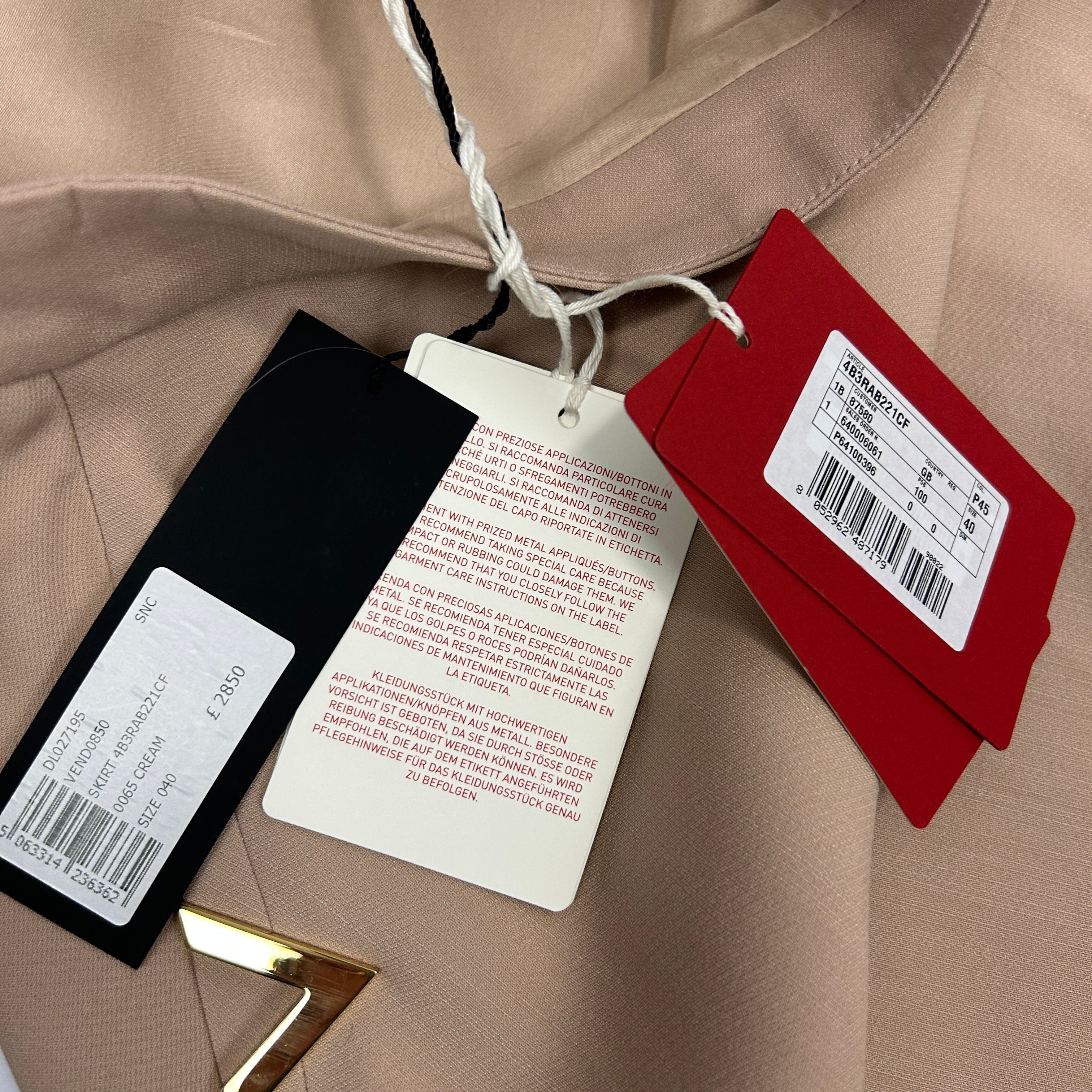 Valentino New £2850 Poudre V-Logo Wool & Silk A-Line Skirt XS