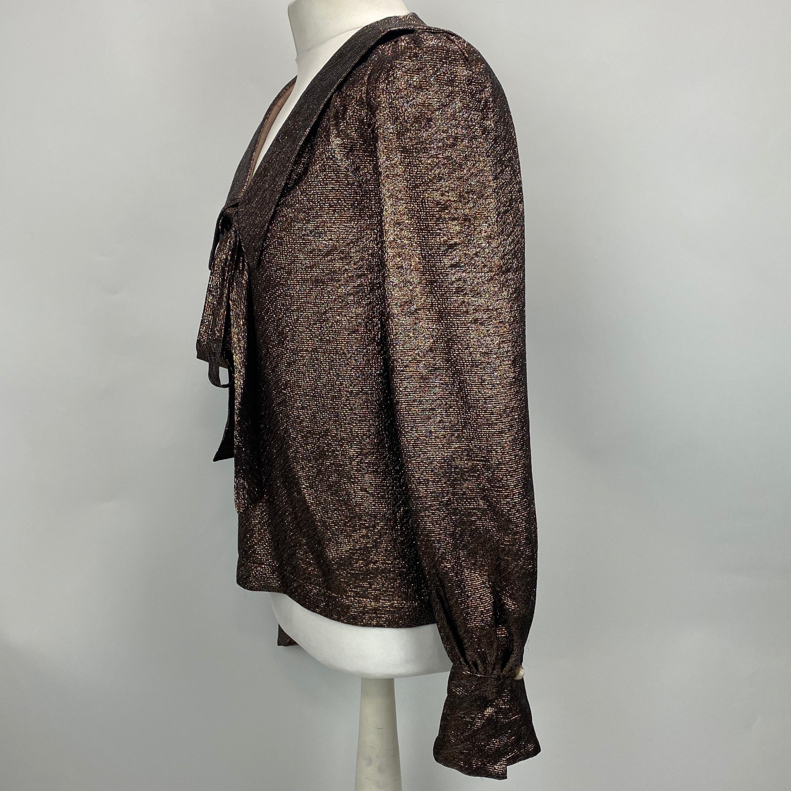 Anna Mason Bronze Metallic Pussybow Blouse M