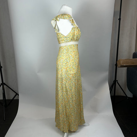 Rixo Lace Trim Yellow Floral Maxi Dress S