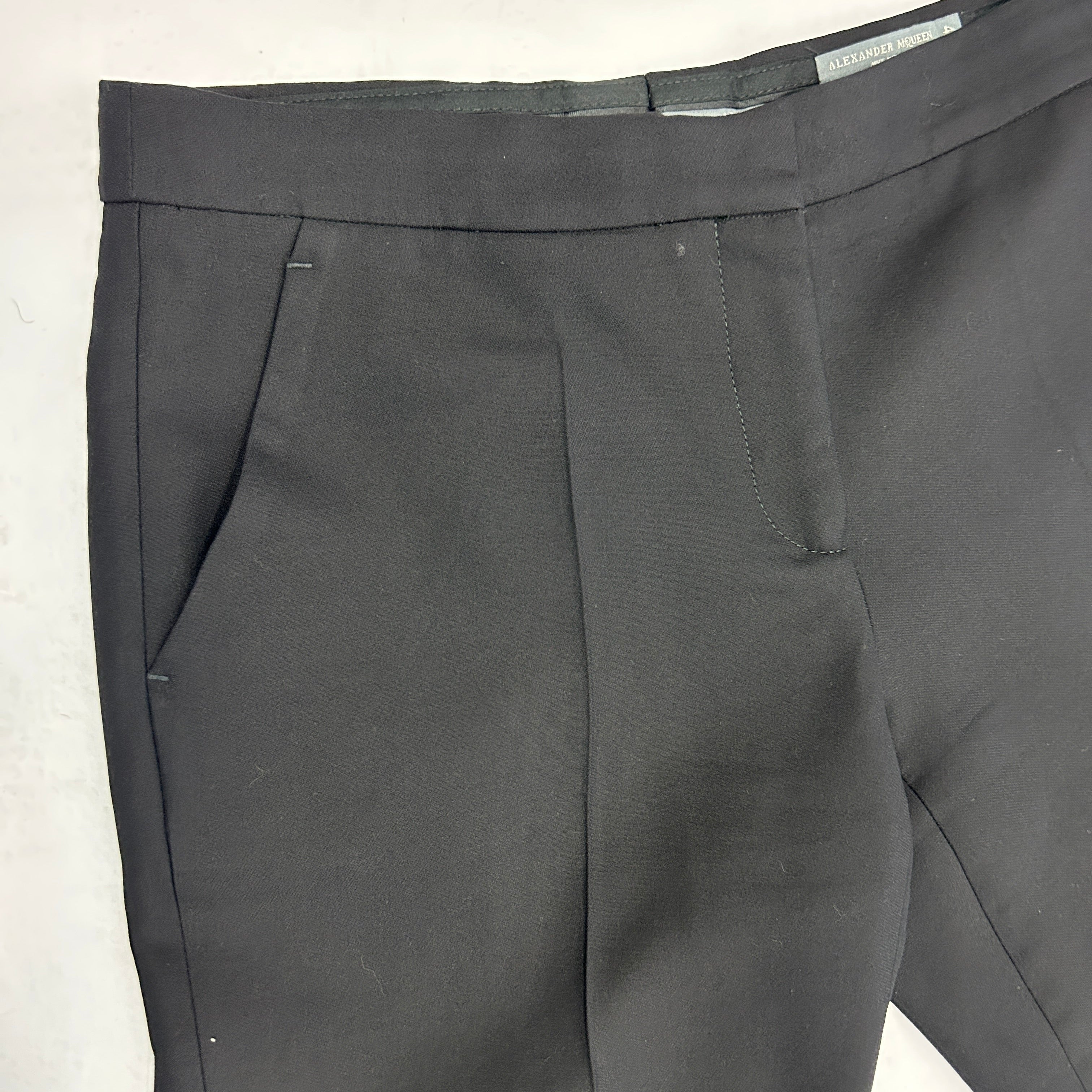 Alexander McQueen Black Wool & Silk Crop Trousers S