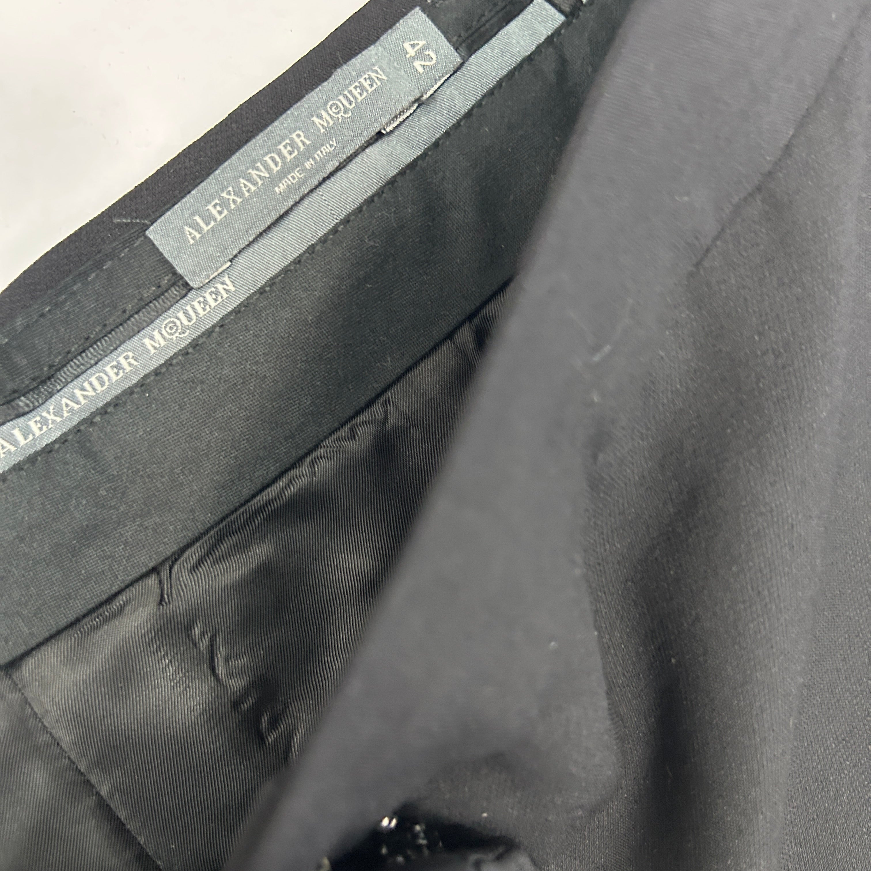 Alexander McQueen Black Wool & Silk Crop Trousers S