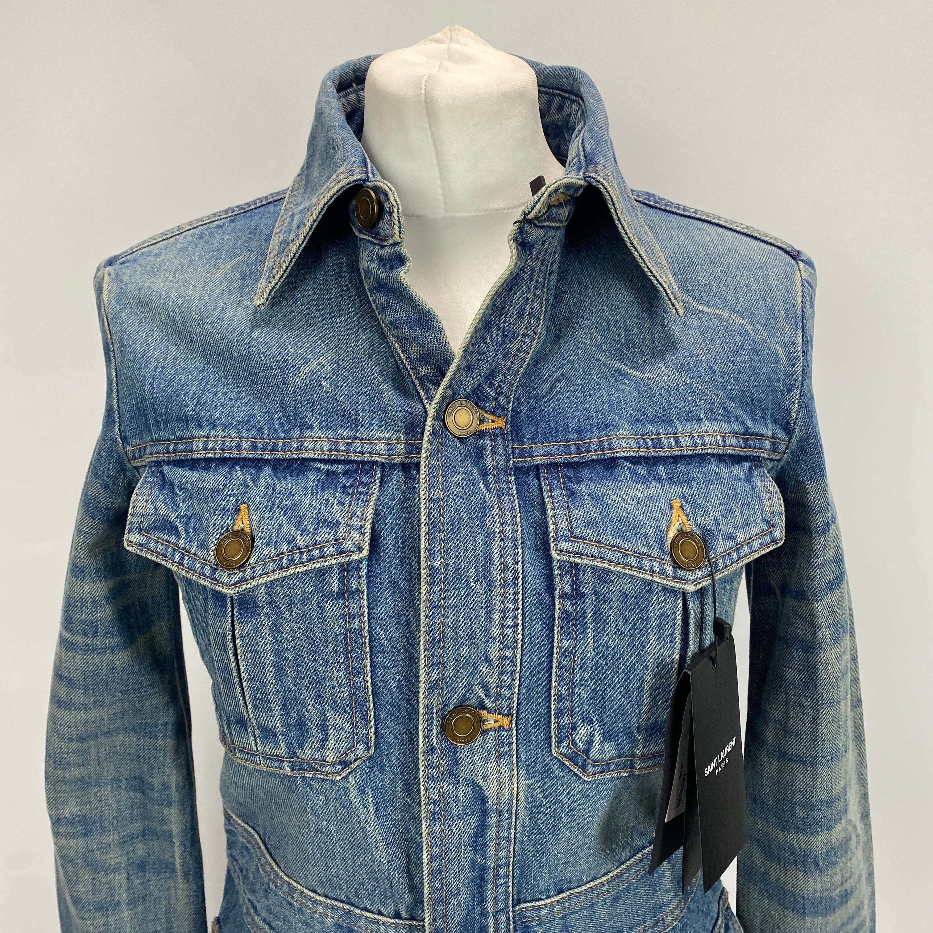 Saint Laurent New £950 Vintaged Denim Saharienne Denim Jacket S