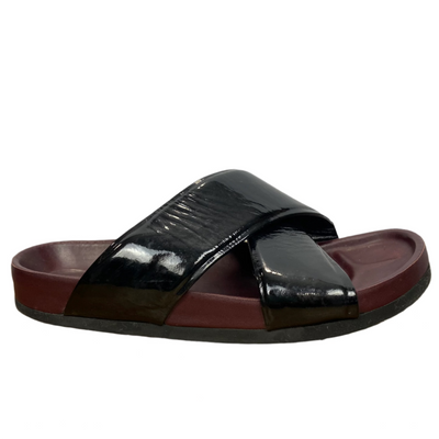 Celine Black Patent Leather Crisscross Slides 40