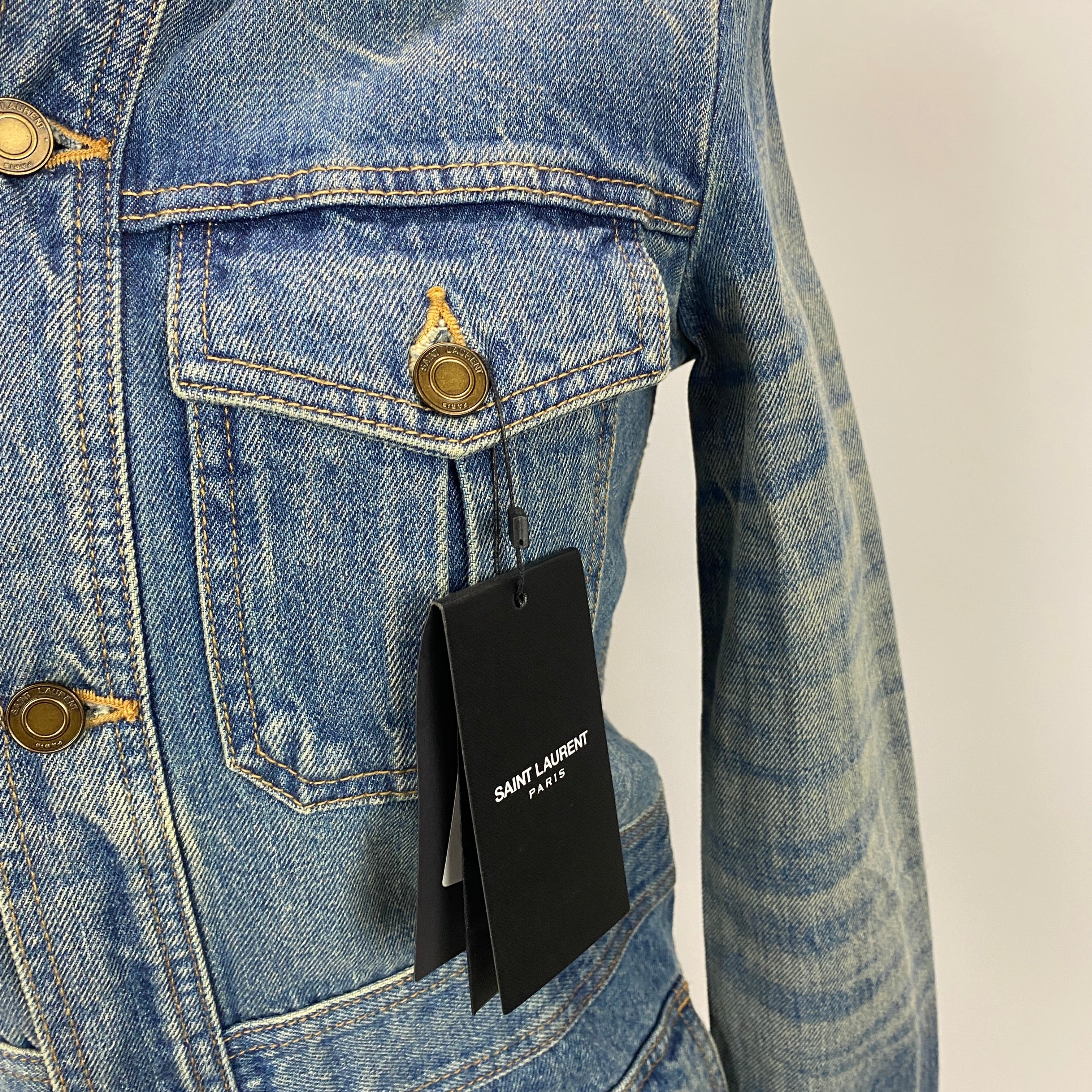 Saint Laurent New £950 Vintaged Denim Saharienne Denim Jacket S
