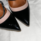 Valentino Black Patent & Nude Pink Rockstud Multistrap Heels 37.5