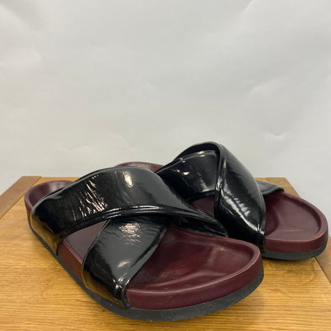 Celine Black Patent Leather Crisscross Slides 40