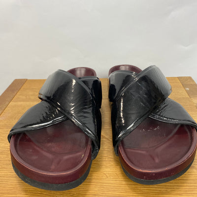 Celine Black Patent Leather Crisscross Slides 40