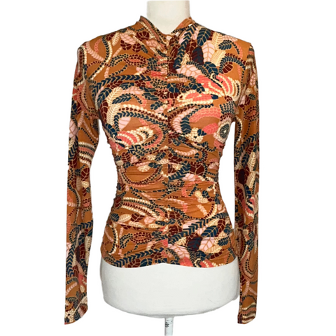 A.L.C. Apricot Printed Jersey Turtleneck Top XS