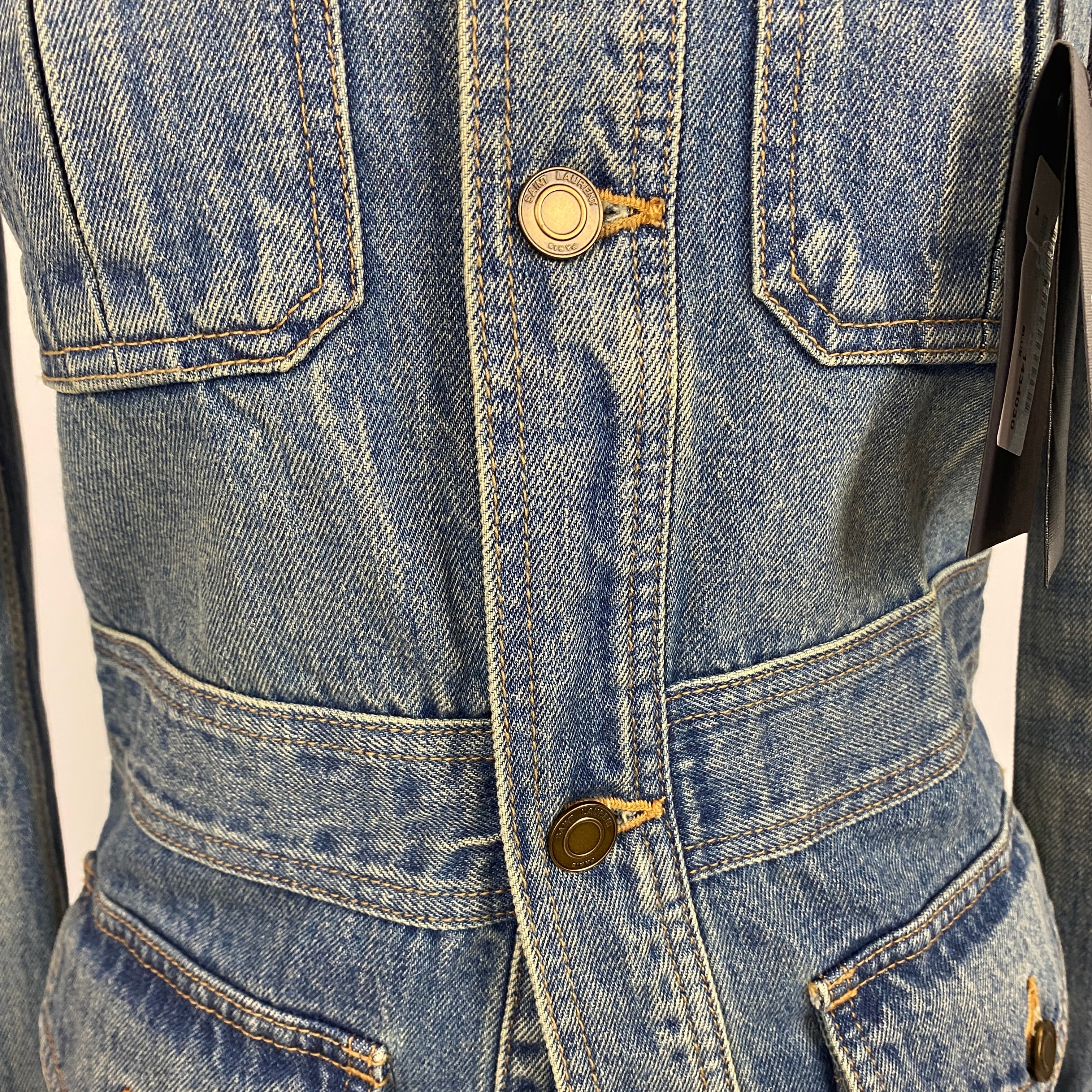 Saint Laurent New £950 Vintaged Denim Saharienne Denim Jacket S