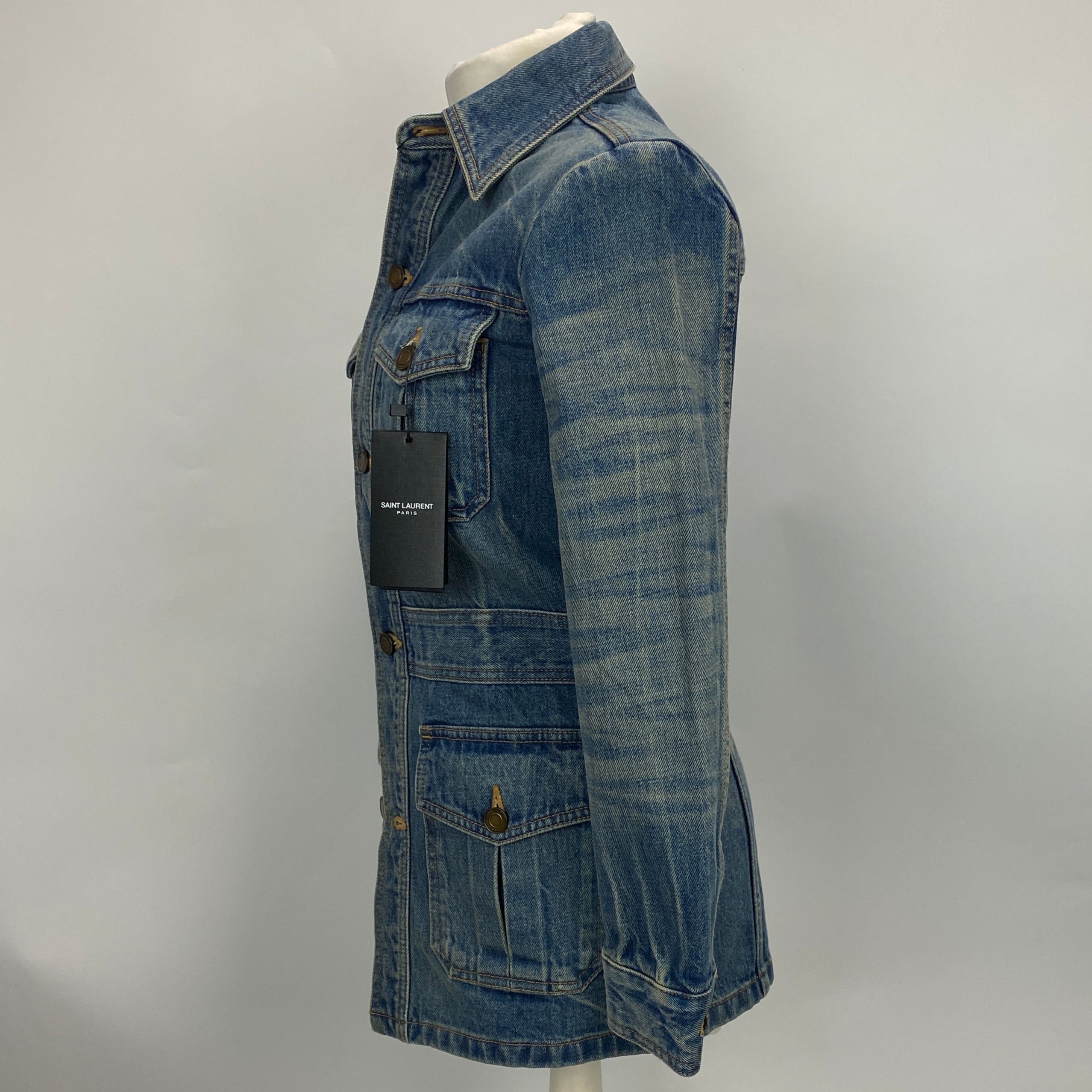 Saint Laurent New £950 Vintaged Denim Saharienne Denim Jacket S