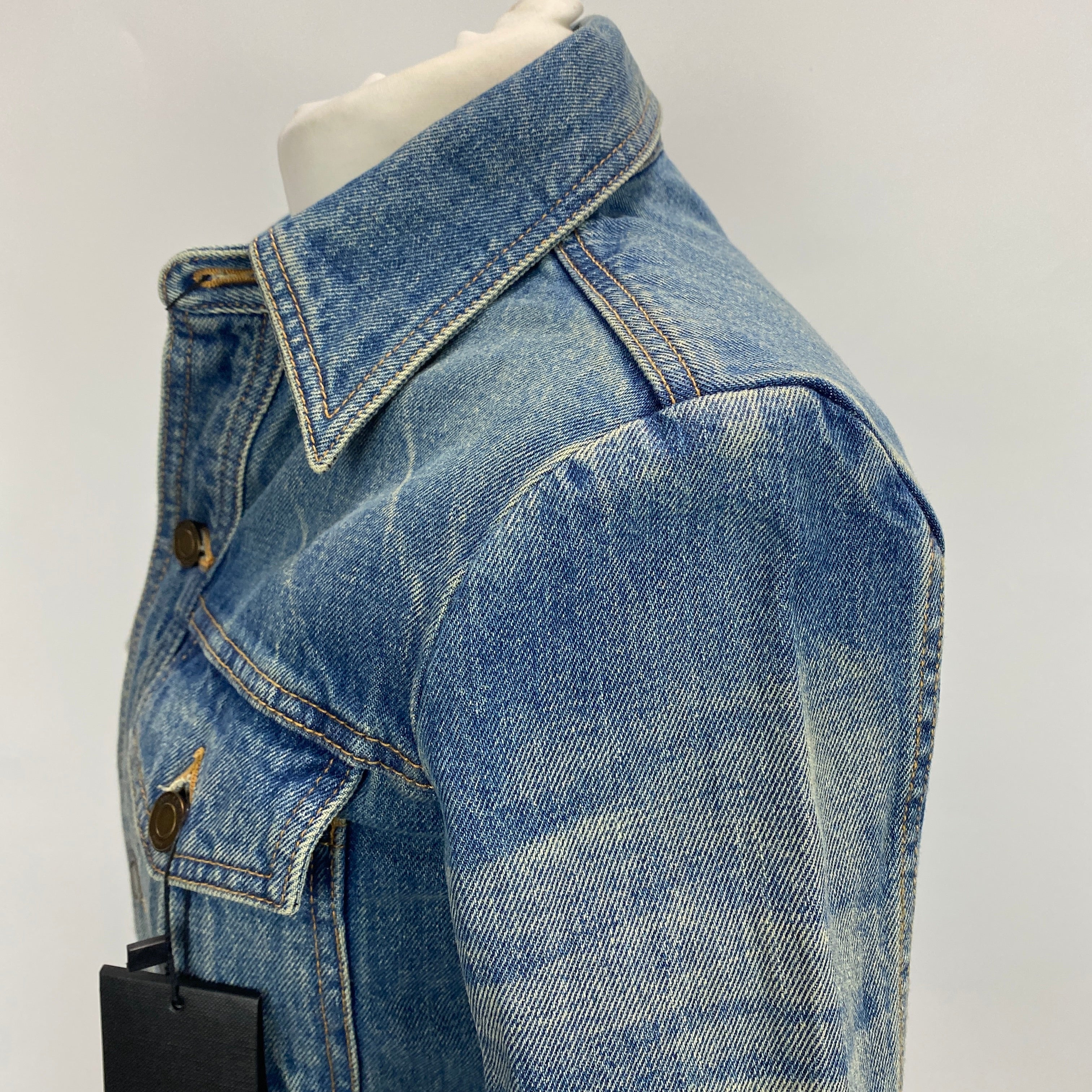 Saint Laurent New £950 Vintaged Denim Saharienne Denim Jacket S