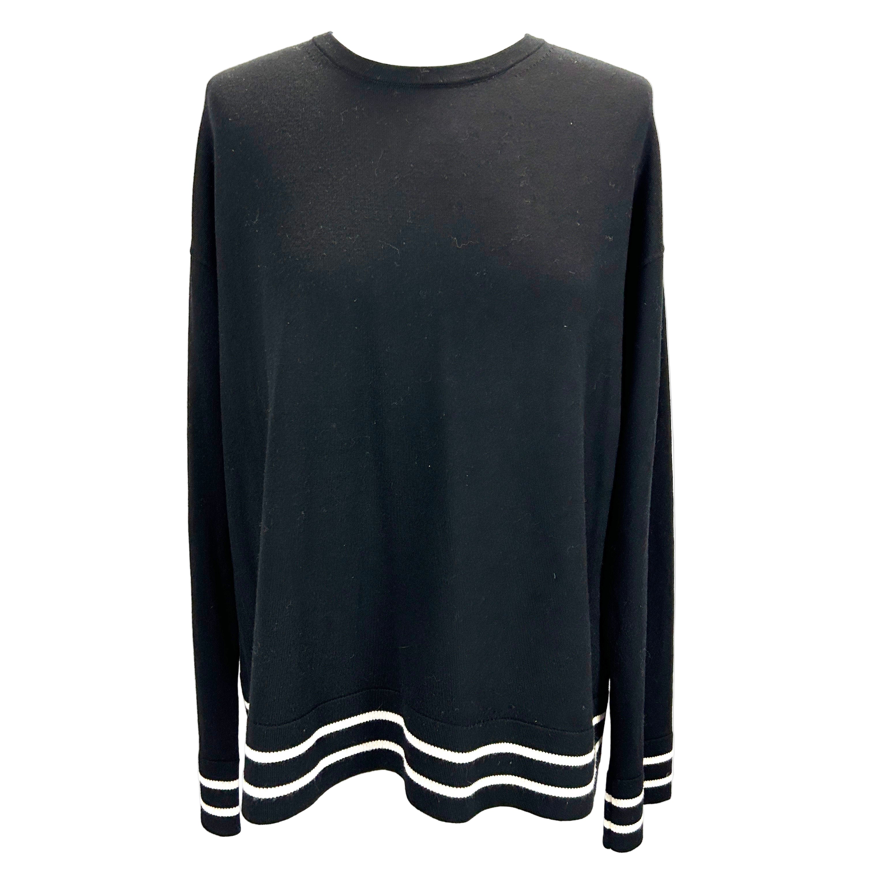Max Mara Black Fine Wool Knit Stripe Cuff Sweater M