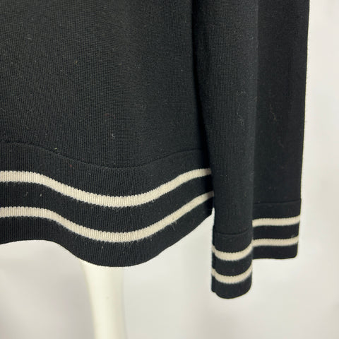 Max Mara Black Fine Wool Knit Stripe Cuff Sweater M
