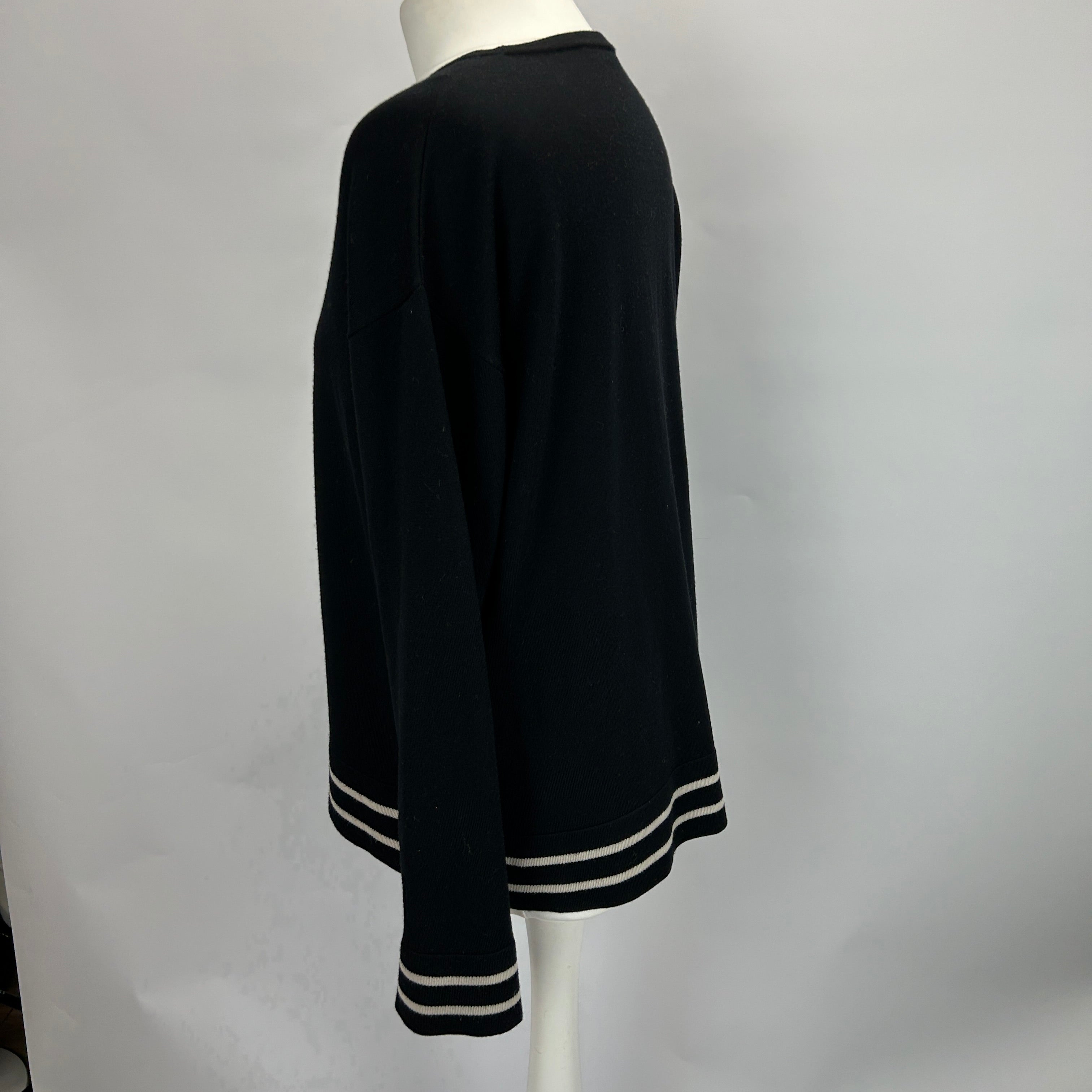 Max Mara Black Fine Wool Knit Stripe Cuff Sweater M