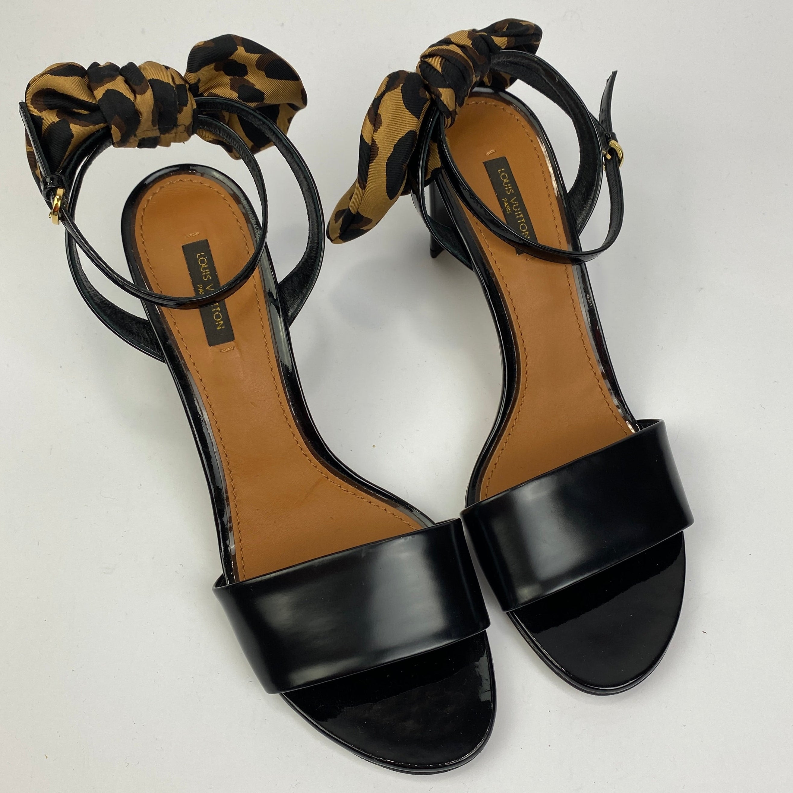 Louis Vuitton Black Leather Silk Ribbon Bow Sandals 41