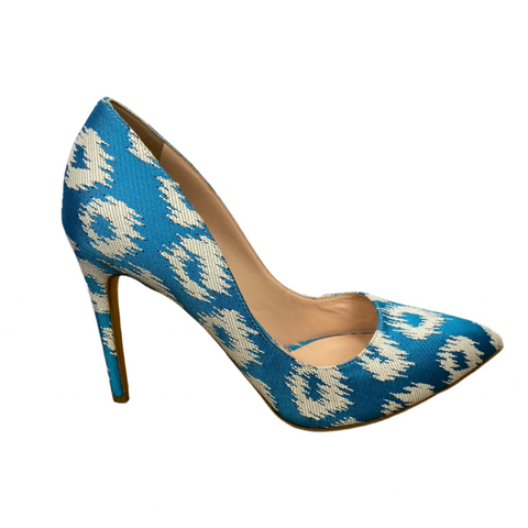 Rupert Sanderson Aqua & Cream Brocade Heels 38.5