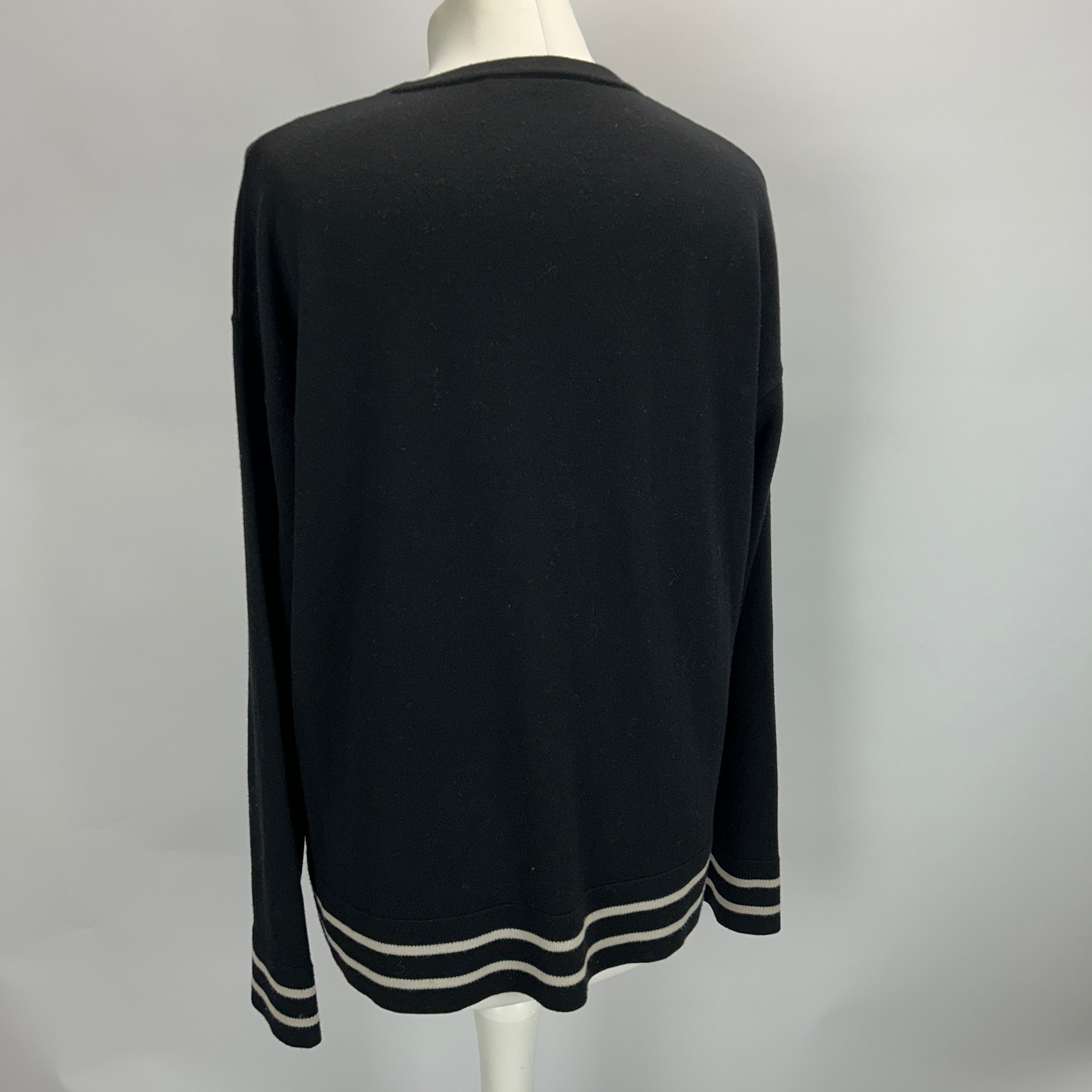 Max Mara Black Fine Wool Knit Stripe Cuff Sweater M