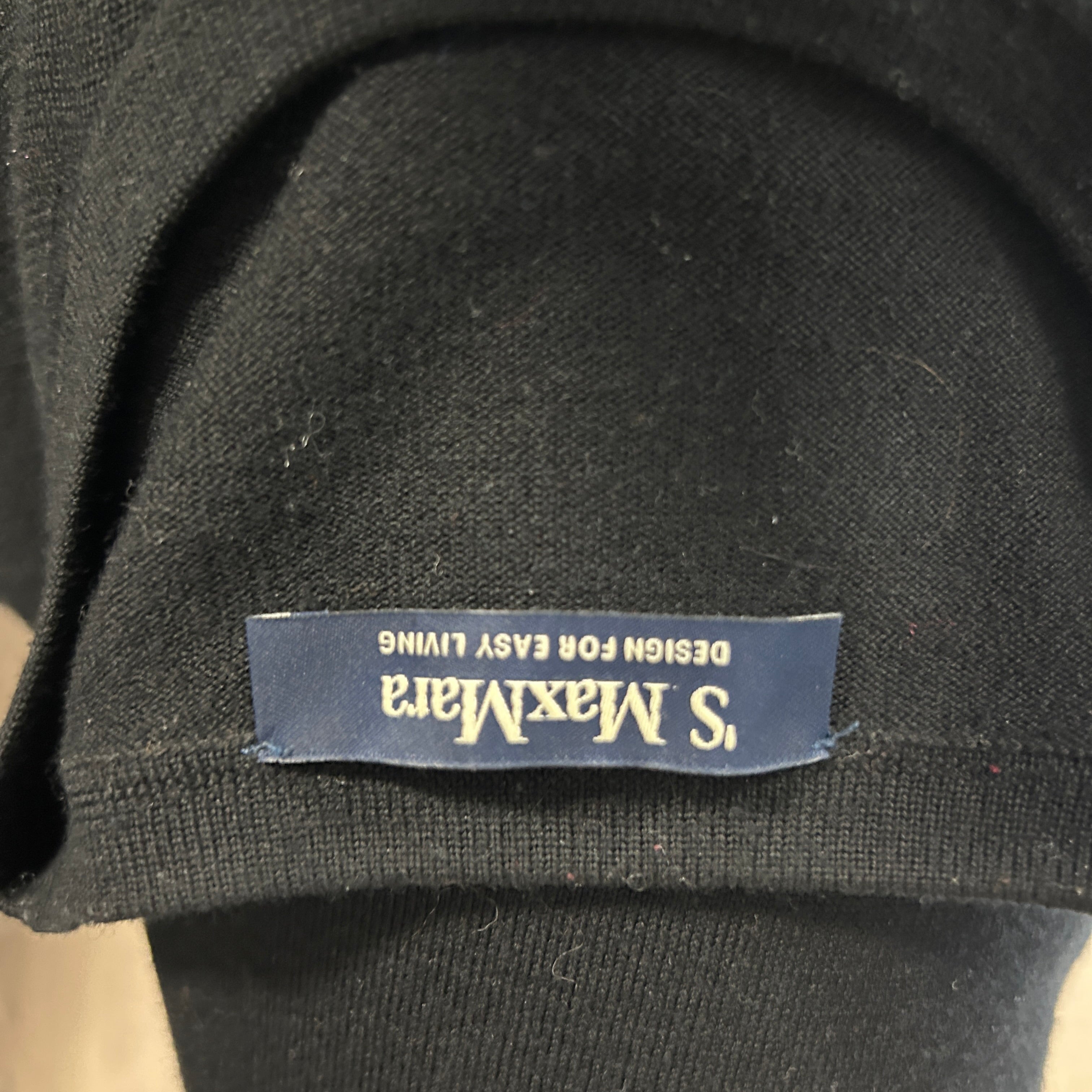 Max Mara Black Fine Wool Knit Stripe Cuff Sweater M