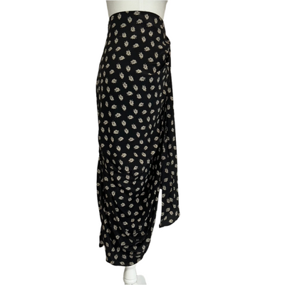 Isabel Marant Black & Cream Floral Silk Wrap Effect Skirt XXS