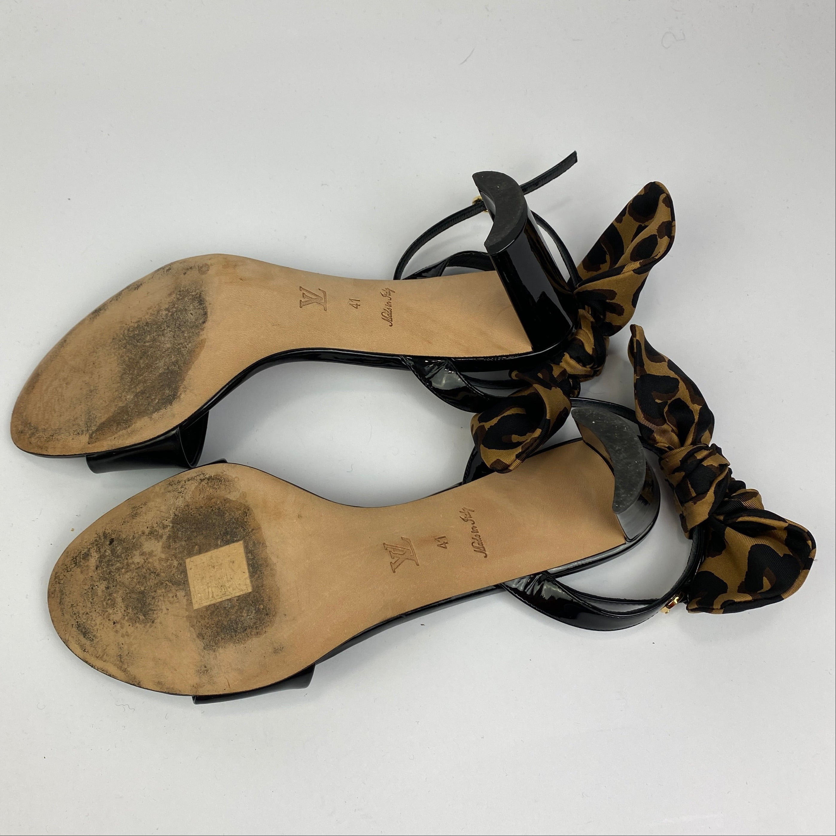 Louis Vuitton Black Leather Silk Ribbon Bow Sandals 41