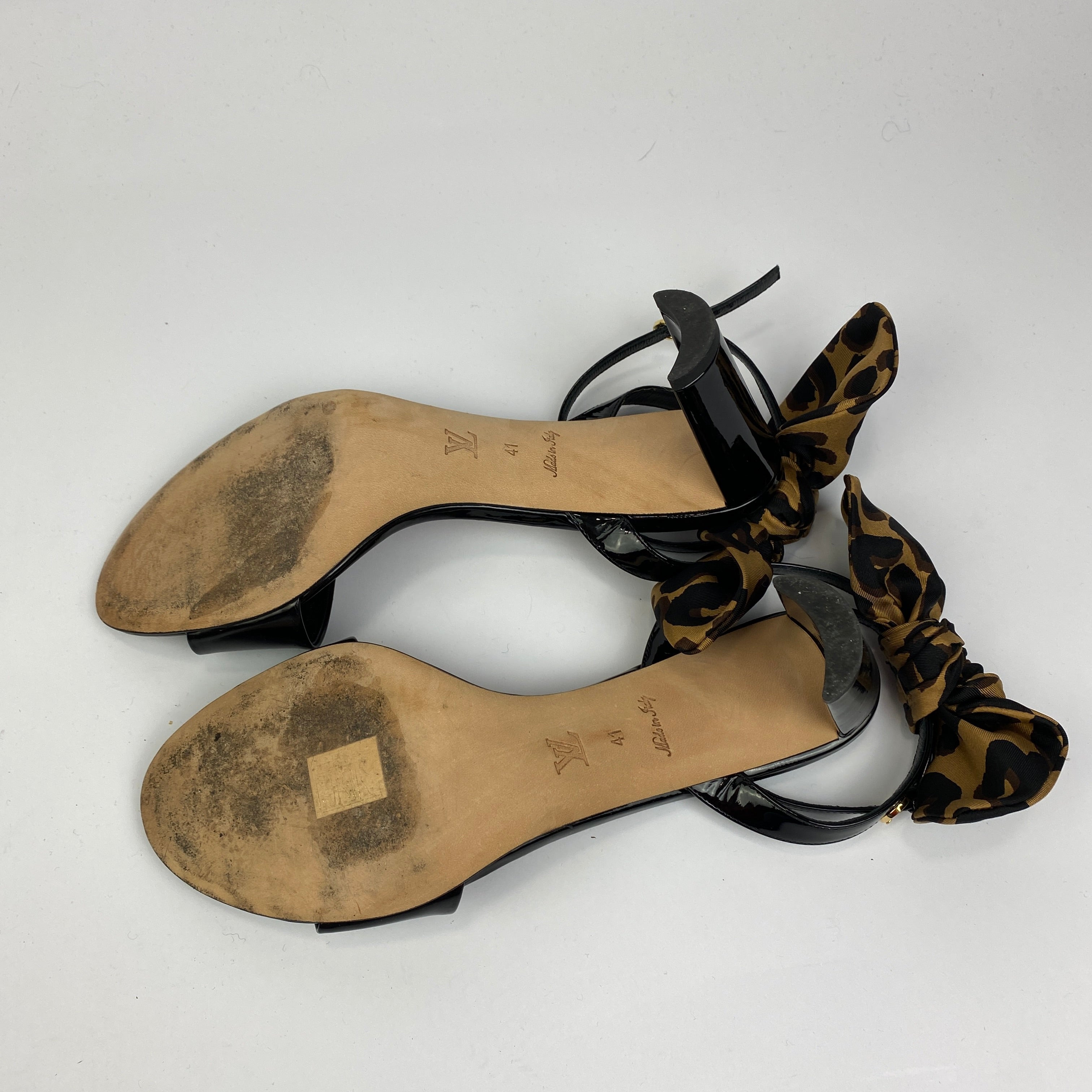 Louis Vuitton Black Leather Silk Ribbon Bow Sandals 41