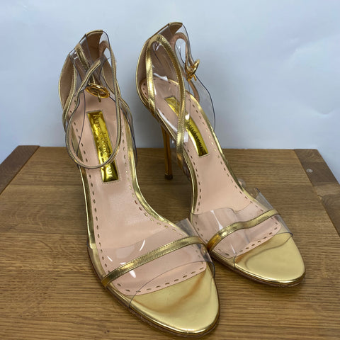 Rupert Sanderson Gold & Perspex Ankle Strap Heels 39.5