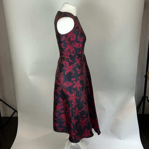 Carolina Herrera Navy & Magenta Floral Midi Dress XS