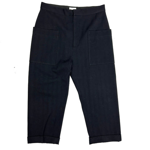 Raey New Black Textured Herringbone  Wool Cuffed Trousers M