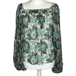 The Vampires Wife Ivory & Jade Print Silk Blouson Top XXS/S