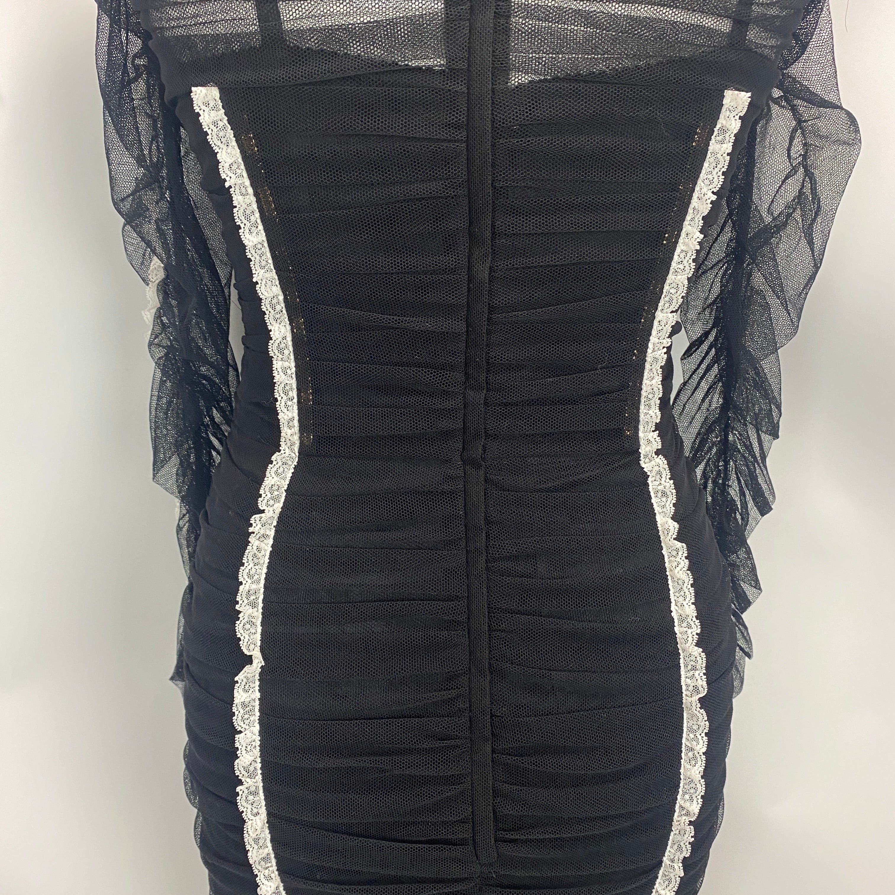 Dolce & Gabbana Black Tulle & Lace Corset Pencil Dress XS