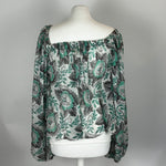 The Vampires Wife Ivory & Jade Print Silk Blouson Top XXS/S