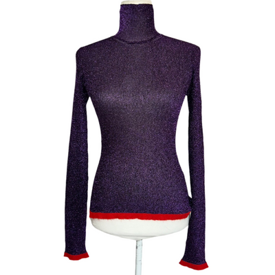 Missoni Purple Metallic Knit Turtleneck Top XS