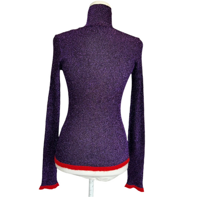 Missoni Purple Metallic Knit Turtleneck Top XS