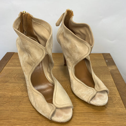 Aquazurra Cream Suede Peeptoe Heels 38