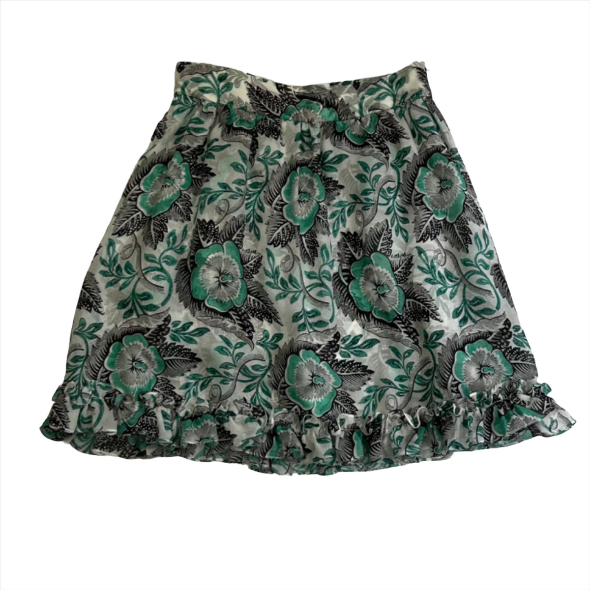 The Vampires Wife Ivory & Jade Print Silk Mini Skirt S