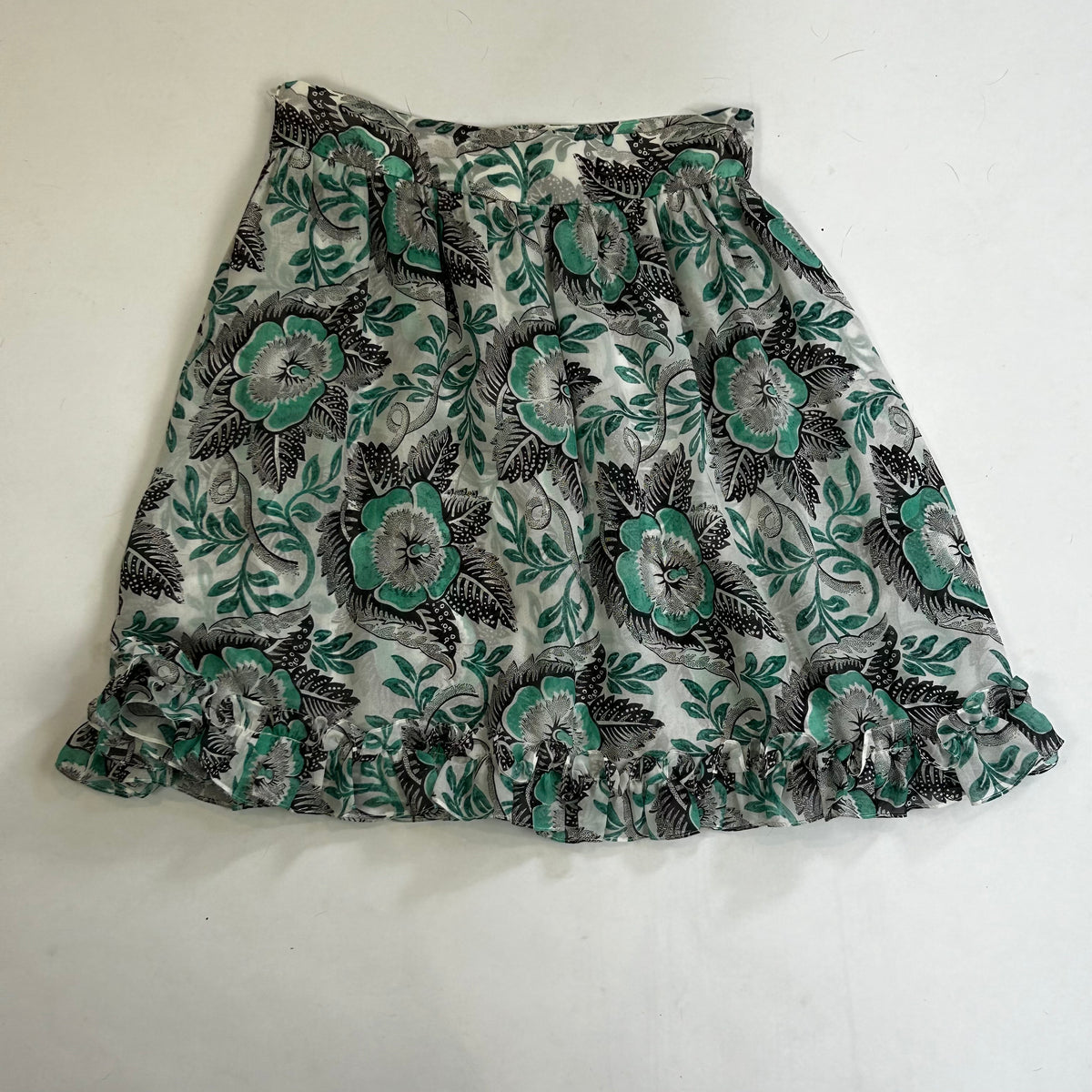 The Vampires Wife Ivory & Jade Print Silk Mini Skirt S