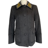 Blumarine Charcoal Jewel Collar Cashmere & Wool Coat M