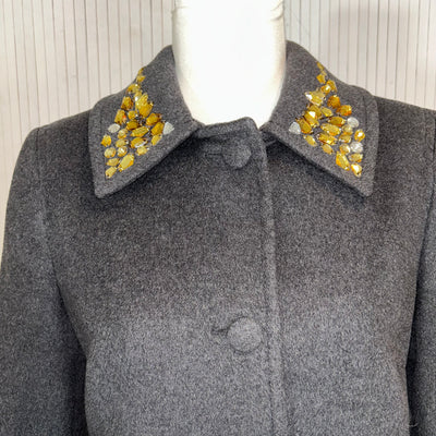 Blumarine Charcoal Jewel Collar Cashmere & Wool Coat M