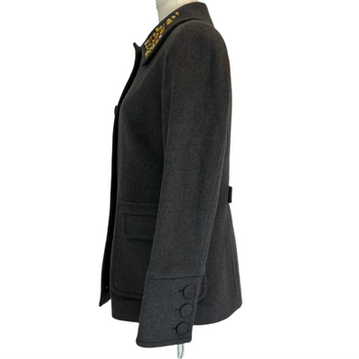 Blumarine Charcoal Jewel Collar Cashmere & Wool Coat M