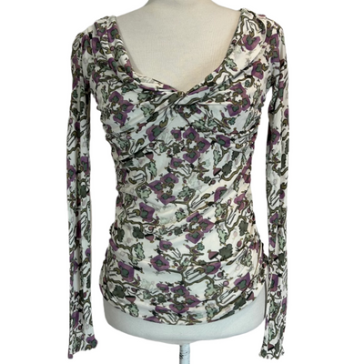 Isabel Marant White Ivy & Mauve Print Silky Jersey Top S