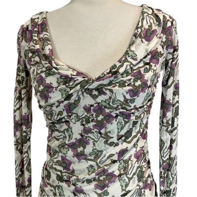 Isabel Marant White Ivy & Mauve Print Silky Jersey Top S