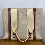 Chloe £790 New Beige & Tan Canvas Medium Woody Tote Bag