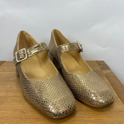 Penelope Chilvers £229 Gold Lizard Low Maryjane Heels 38