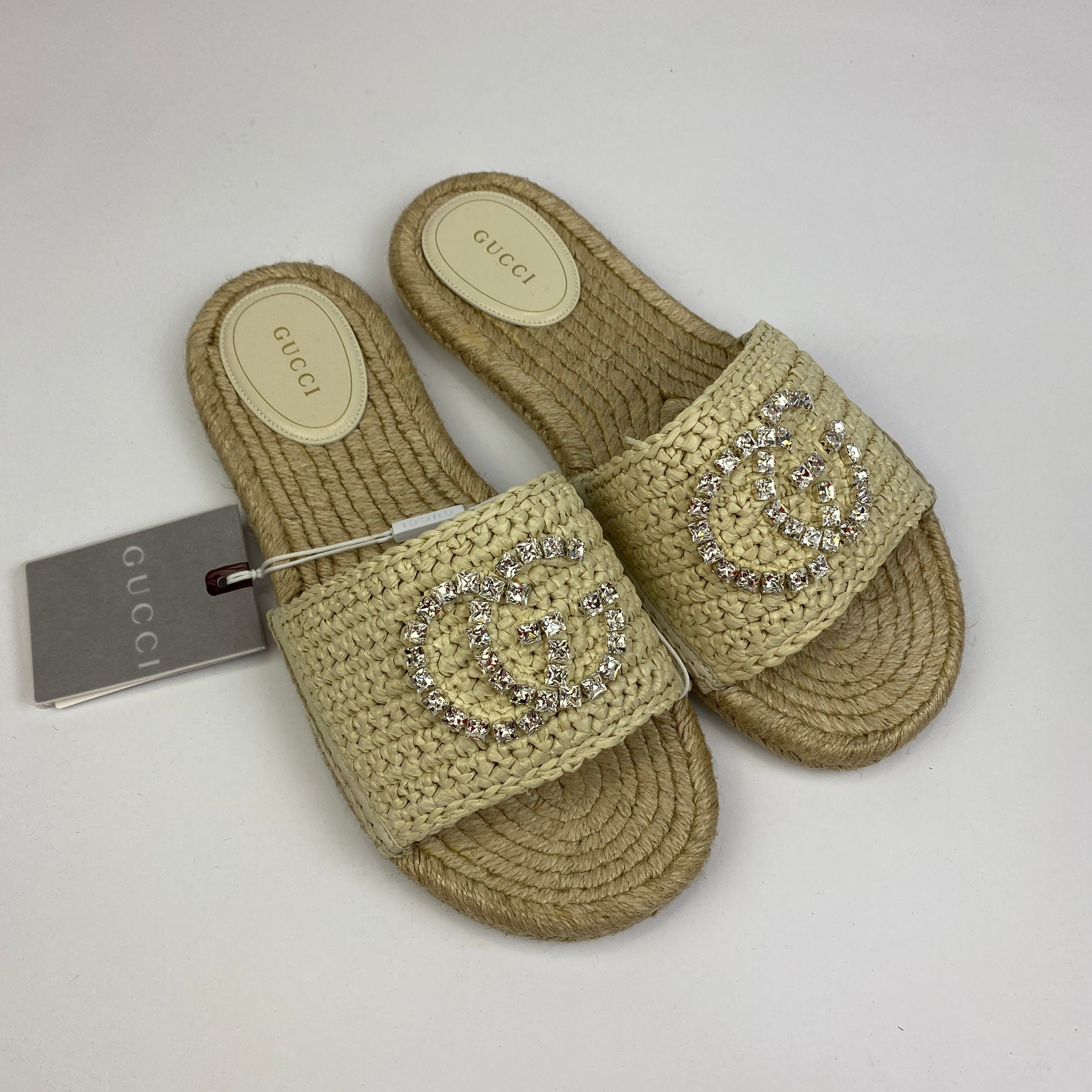 Gucci New £660 Natural Interlocking GG Cora Espadrille Slides 40