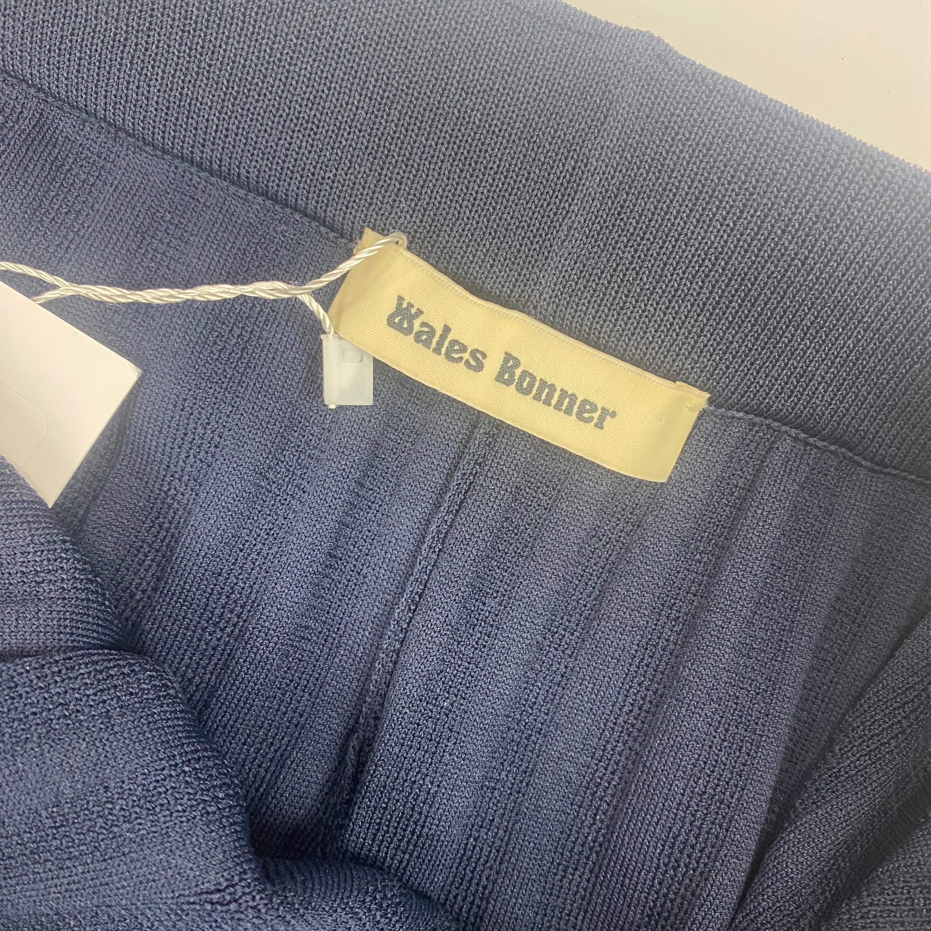 Wales Bonner £450 Navy & Ecru Pleat Knit Skirt M