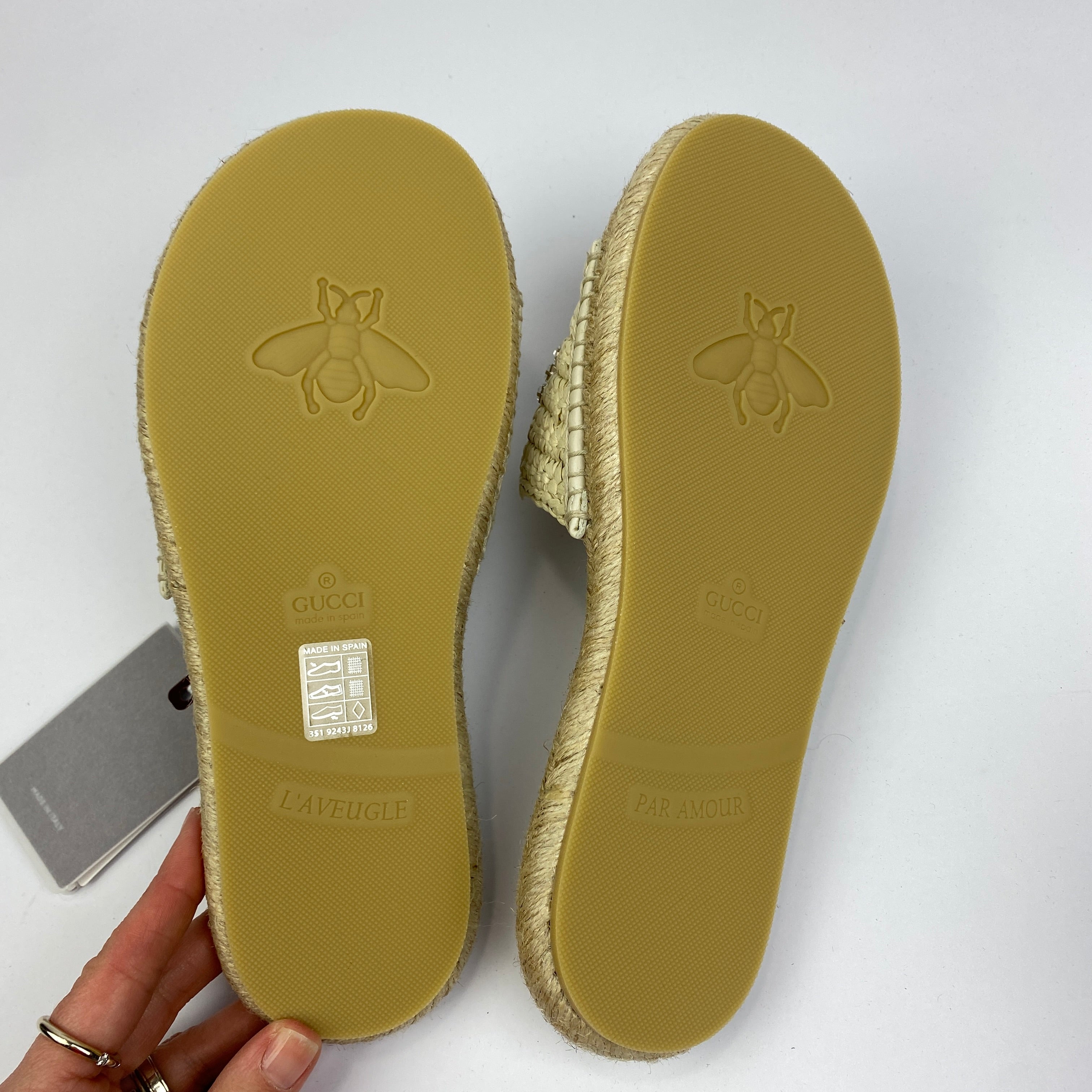 Gucci New £660 Natural Interlocking GG Cora Espadrille Slides 40