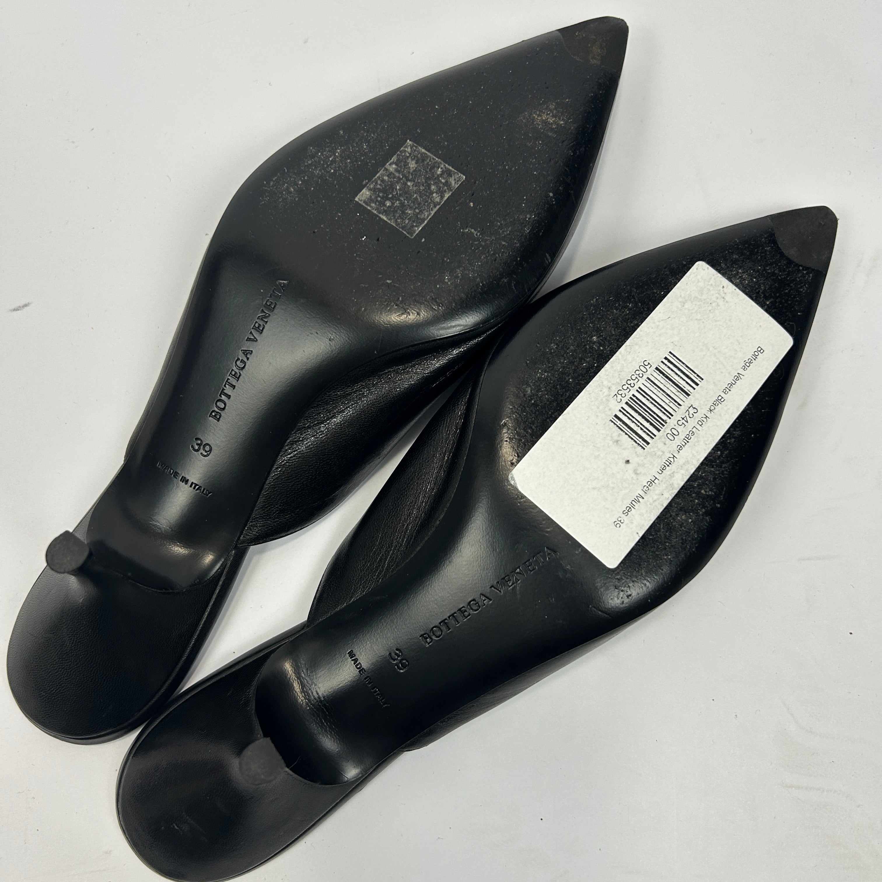 Bottega Veneta Black Kid Leather Kitten Heel Mules 39